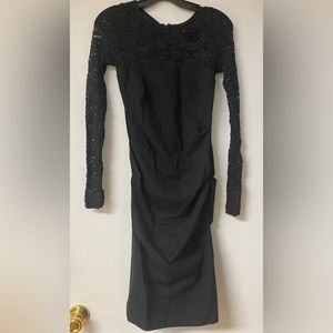 NICOLE MILLER COLLECTION BLACK LACE AND STRETCH KNIT BODY CON DRESS